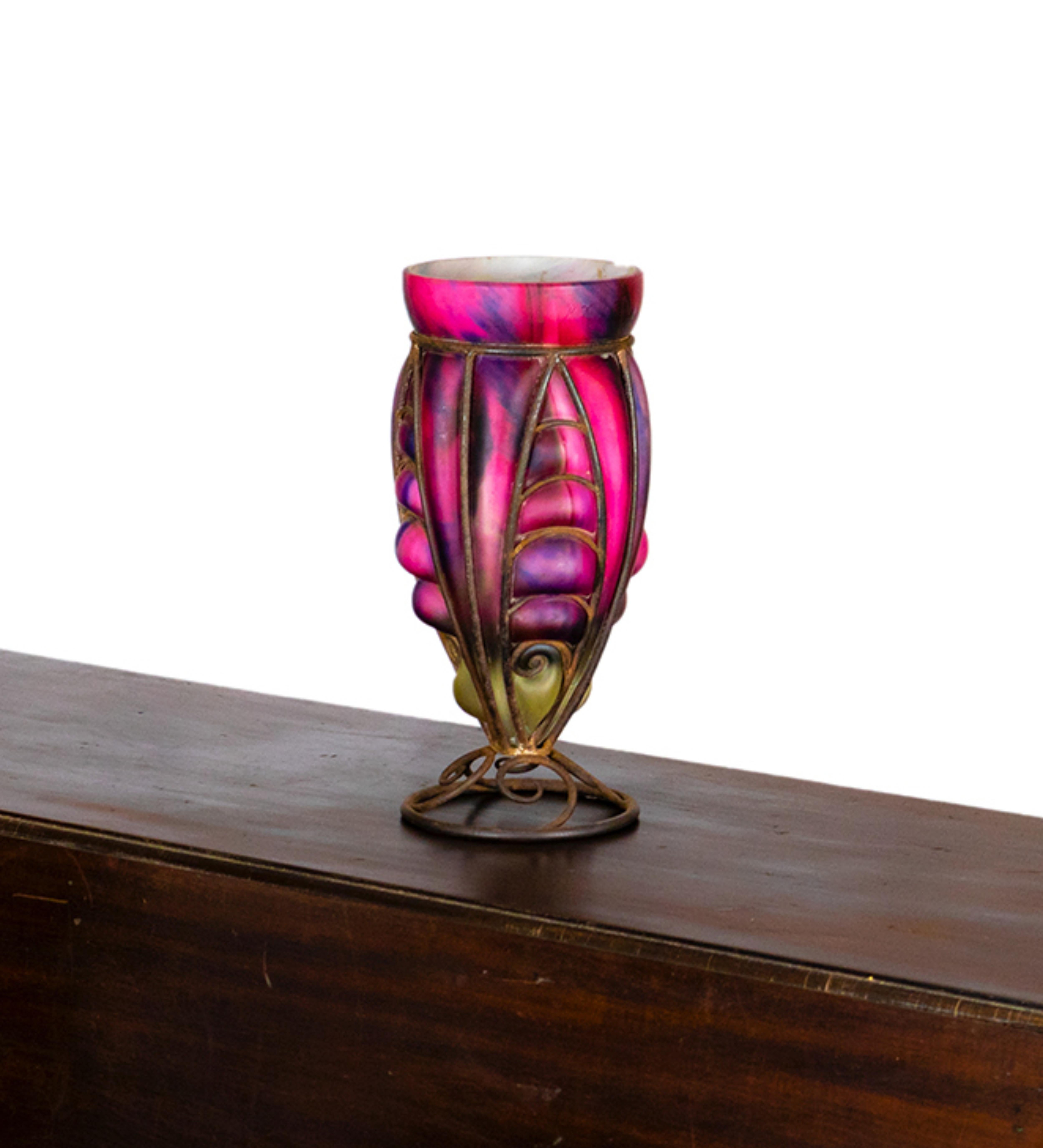 Metal Verrrerie d'Art Lorrain Art Deco Glass Vase, 1925 For Sale