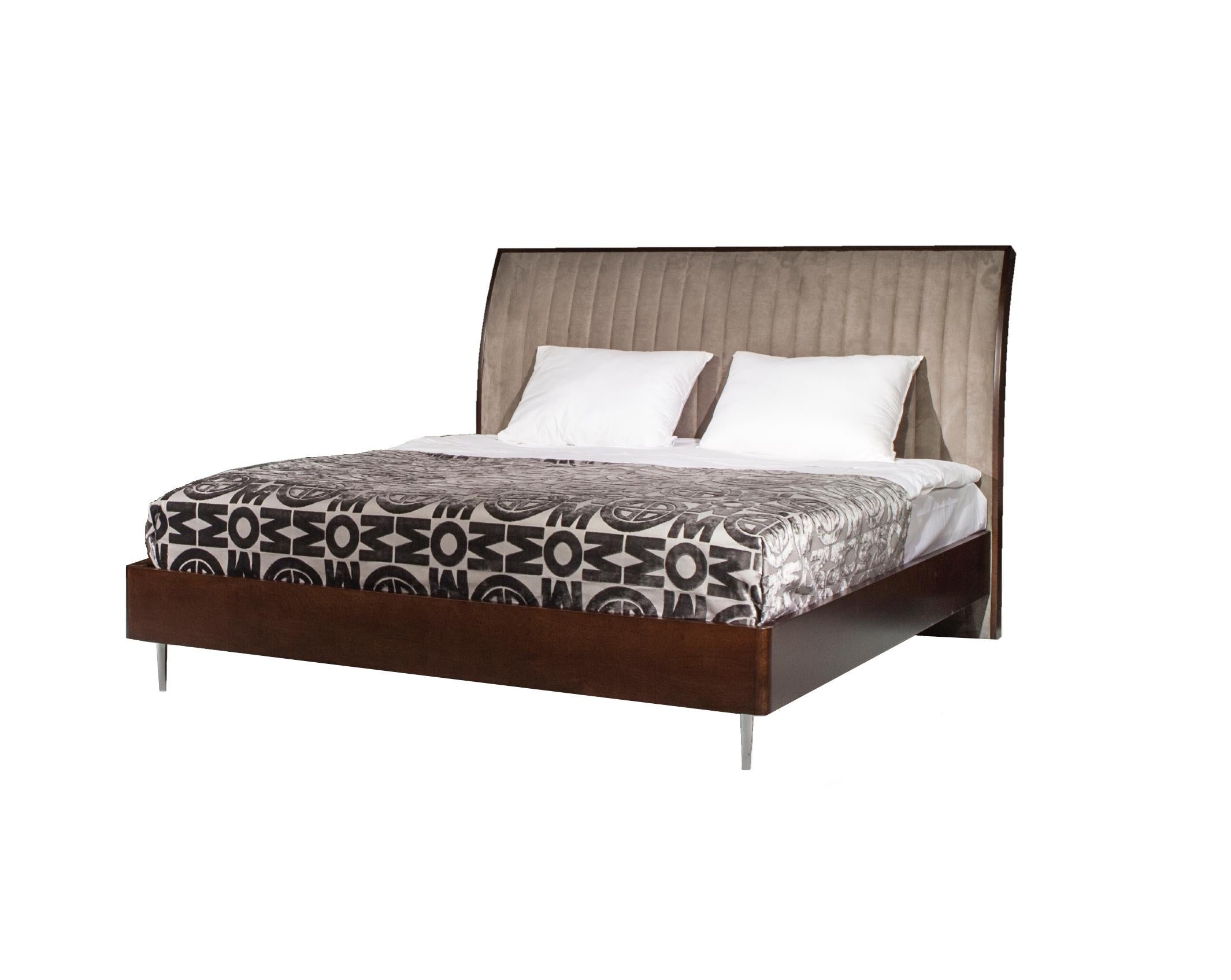 The Versa bed marries a plush channel tufted headboard with wood base on metal legs, giving ample opportunities to mix the finishes to make it your own.