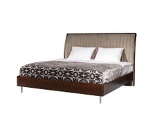 Versa Bed, Solid Walnut Wood Bed Frame with Upholstered Headboard