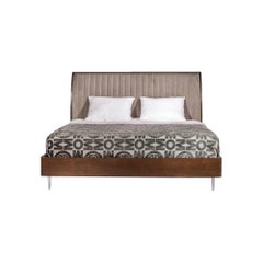 Versa Bed, Solid Walnut Wood Bed Frame with Upholstered Headboard
