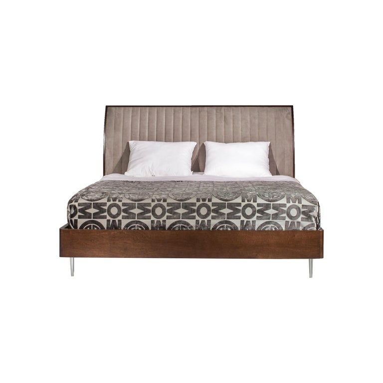 Versa Bed Solid Walnut Wood Frame, Upholstered Headboard With Wood Bed Frame