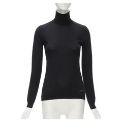 VERSACE 100% cashmere silver logo black minimal turtleneck sweater top IT40 S