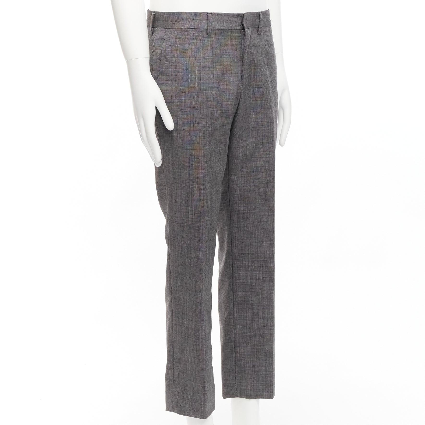 VERSACE 100% cotton grey checkered straight leg dress trousers IT48 M In Excellent Condition In Hong Kong, NT