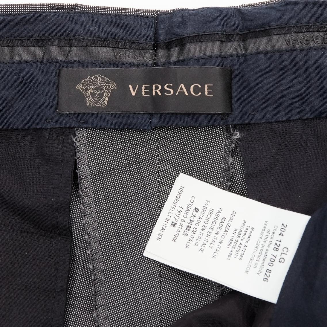 VERSACE 100% cotton grey checkered straight leg dress trousers IT48 M For Sale 4