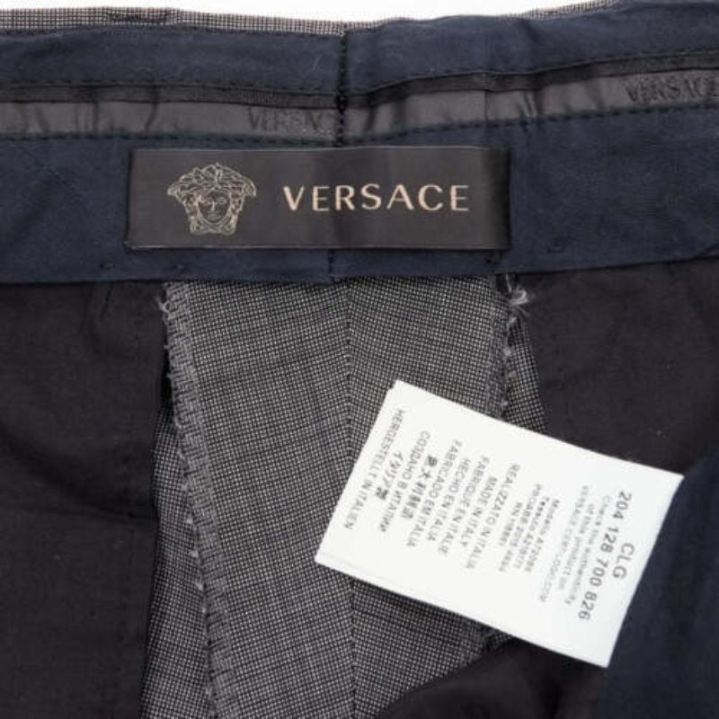 VERSACE 100% cotton grey checkered straight leg dress trousers IT48 M For Sale 3