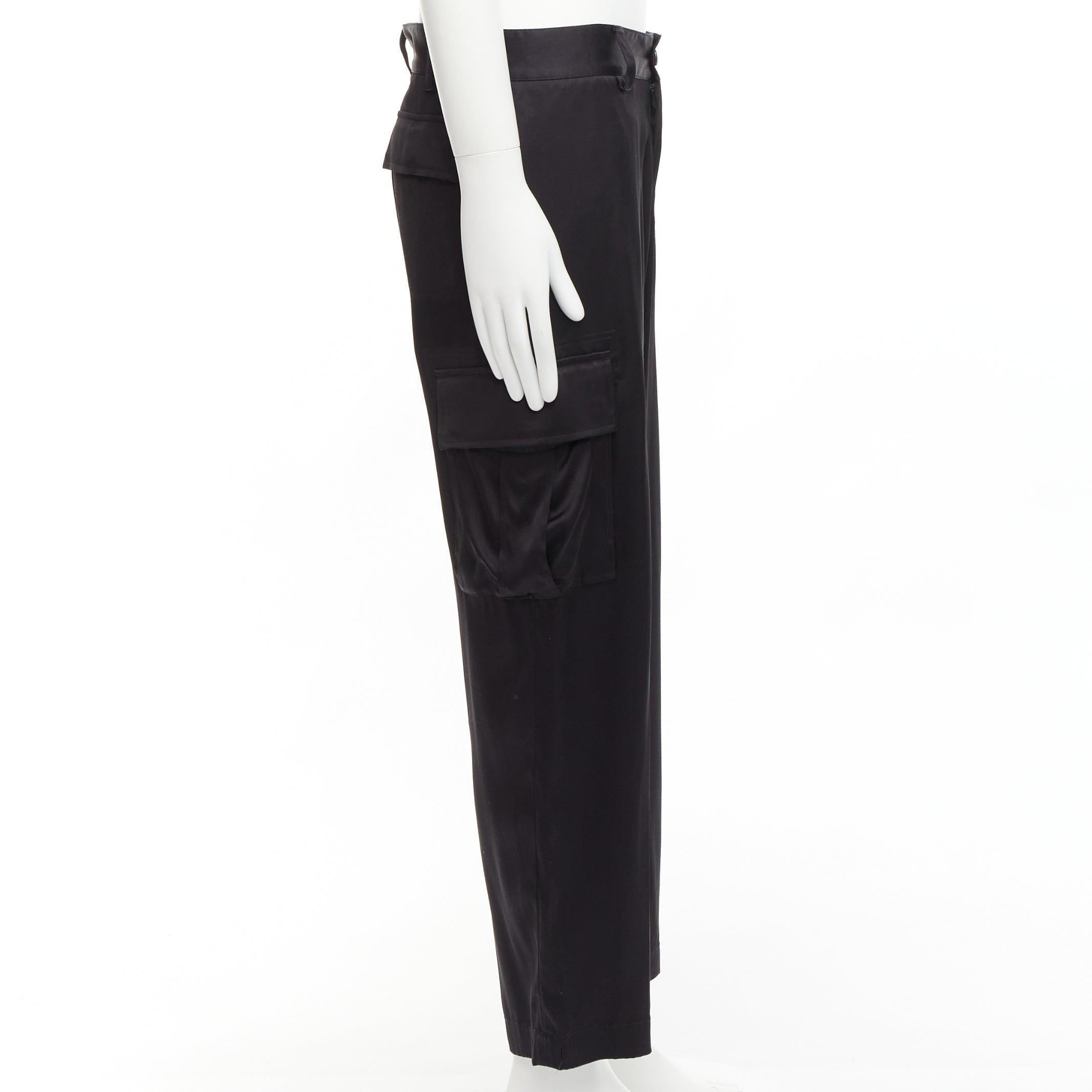 Men's VERSACE 100% silk black cargo pockets wide leg trousers pants IT48 M For Sale