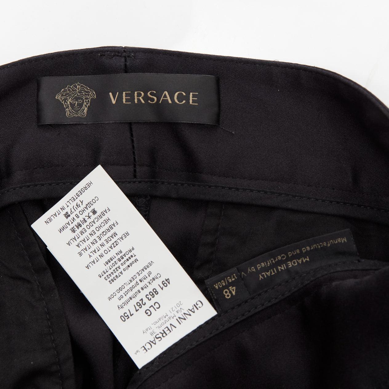 VERSACE 100% silk black cargo pockets wide leg trousers pants IT48 M For Sale 5