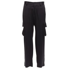 VERSACE 100% silk black cargo pockets wide leg trousers pants IT48 M