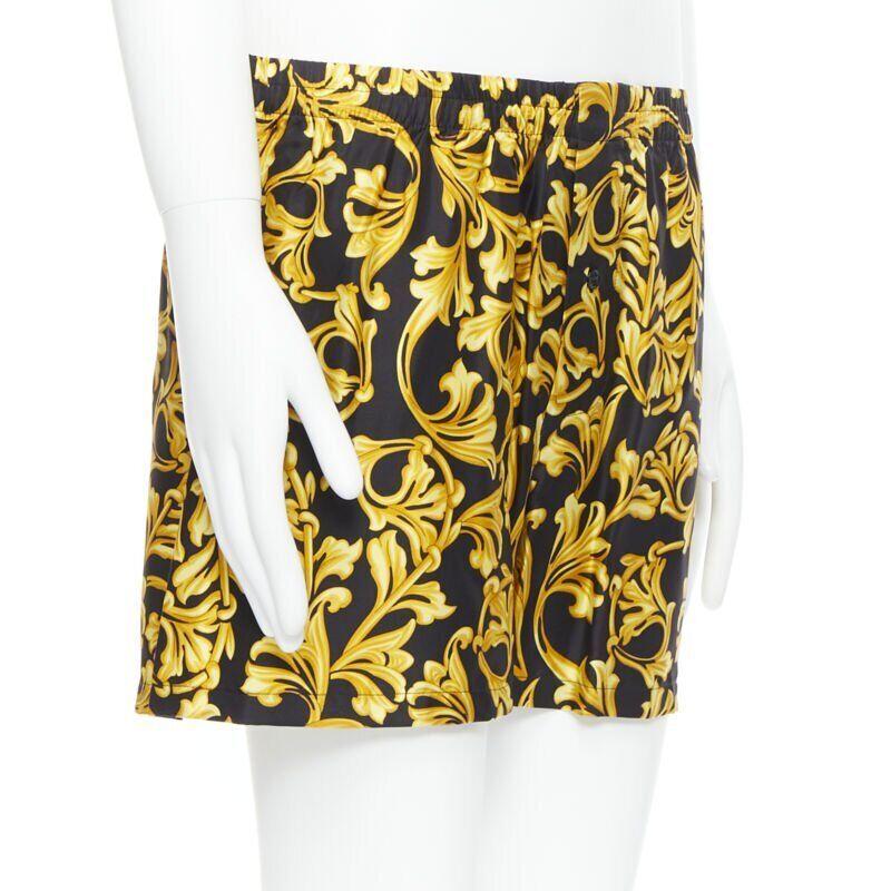 Men's VERSACE 100% silk black gold barocco baroque print boxer shorts IT5 M For Sale