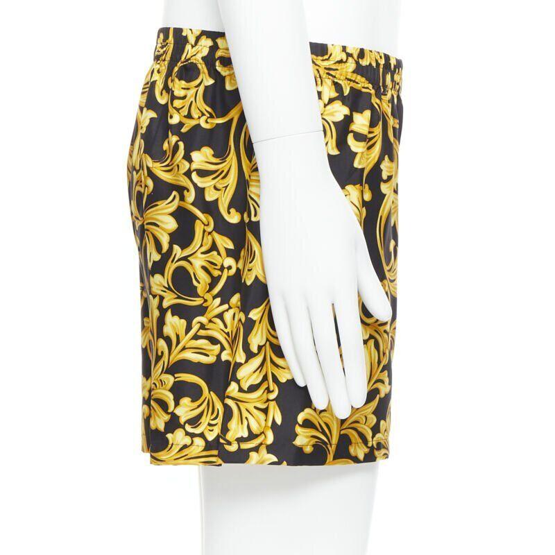 VERSACE 100% silk black gold barocco baroque print boxer shorts IT5 M For Sale 1