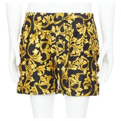 VERSACE 100% silk black gold barocco baroque print boxer shorts IT5 M