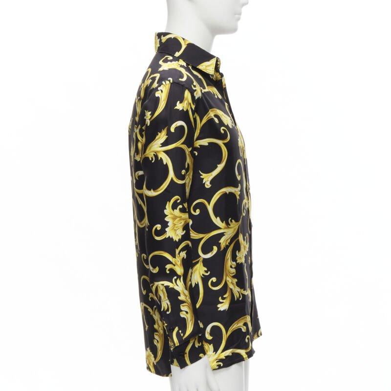 VERSACE 100% silk black gold Barocco flora print relaxed shirt EU38 S In Excellent Condition For Sale In Hong Kong, NT