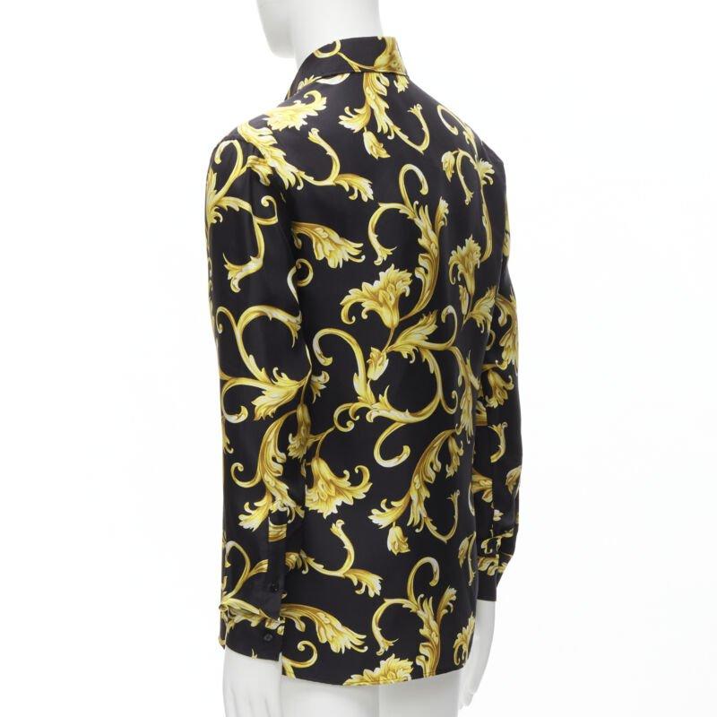 VERSACE 100% silk black gold Barocco flora print relaxed shirt EU38 S For Sale 1