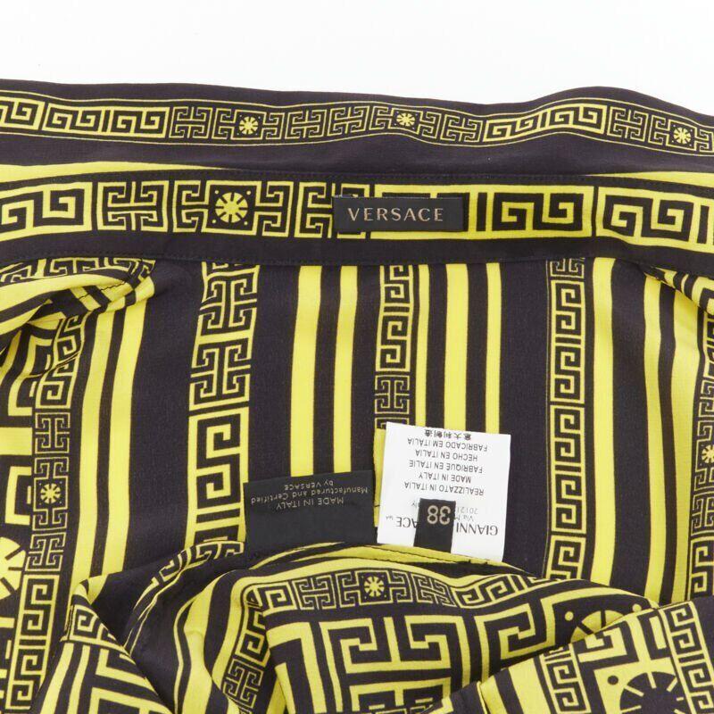 VERSACE 100% silk black gold Greca print Medusa button slim fit shirt IT38 XS For Sale 7
