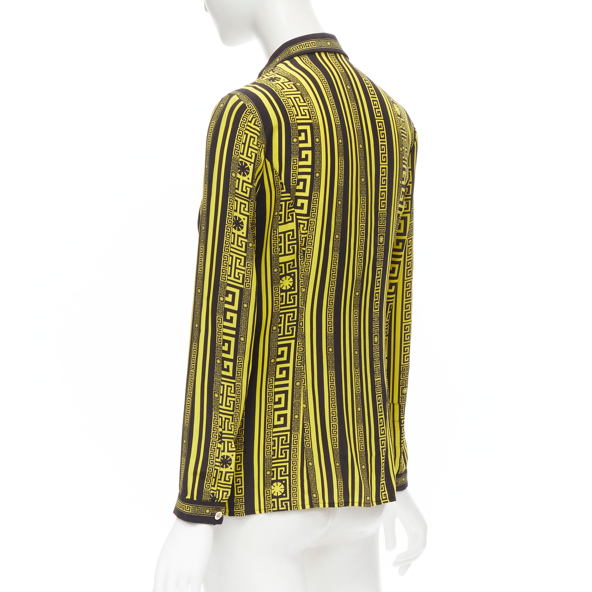 Women's VERSACE 100% silk black gold Greca print Medusa button slim fit shirt IT38 XS For Sale