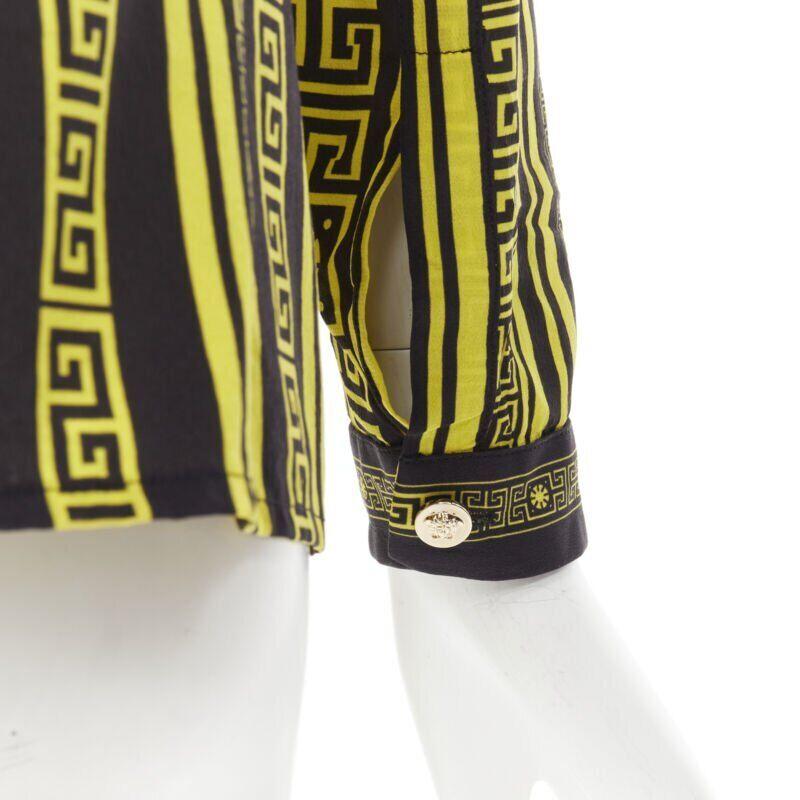 VERSACE 100% silk black gold Greca print Medusa button slim fit shirt IT38 XS For Sale 3