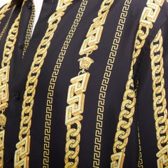 VERSACE 100% silk black gold Medusa Chains cuban link printed shirt IT54 XXL