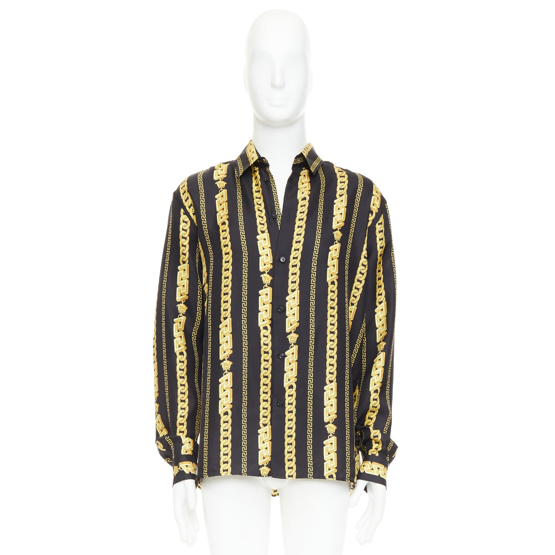 VERSACE 100% soie noire dorée Chaînes Medusa Chemise imprimée à maillons cubains IT54 XXL en vente 4