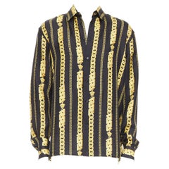 VERSACE 100% silk black gold Medusa Chains cuban link printed shirt IT54 XXL