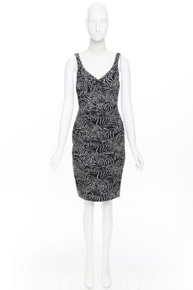 VERSACE 100% silk black white swirl print ruche pleated cocktail dress IT38 S For Sale 5