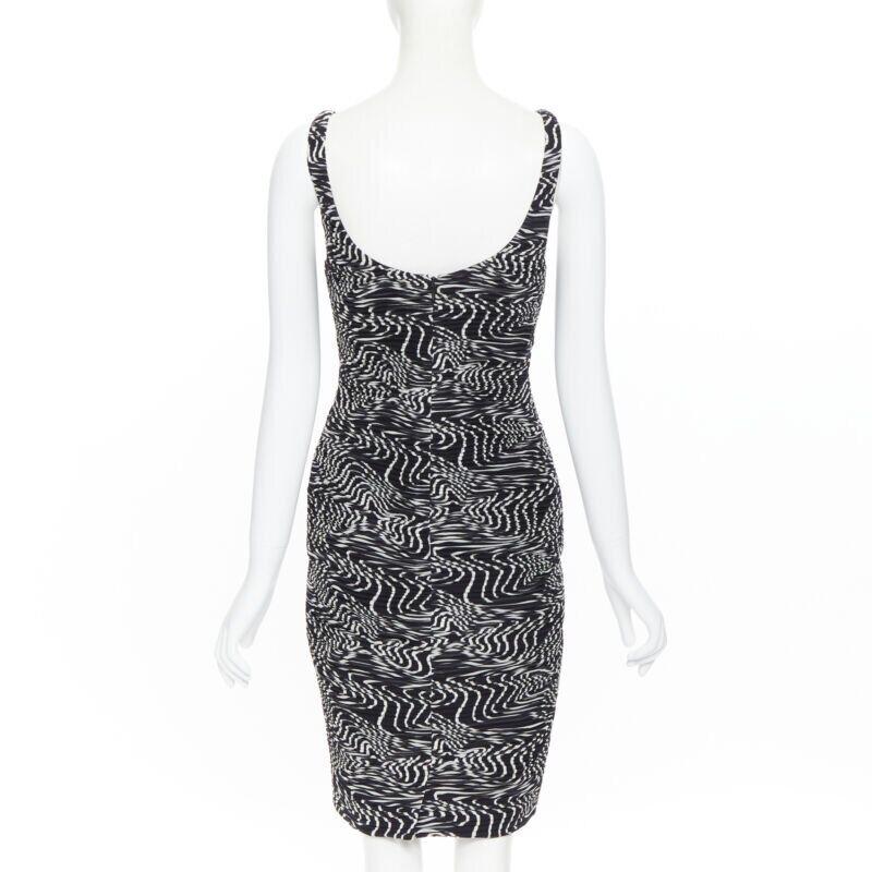 Women's VERSACE 100% silk black white swirl print ruche pleated cocktail dress IT38 S For Sale