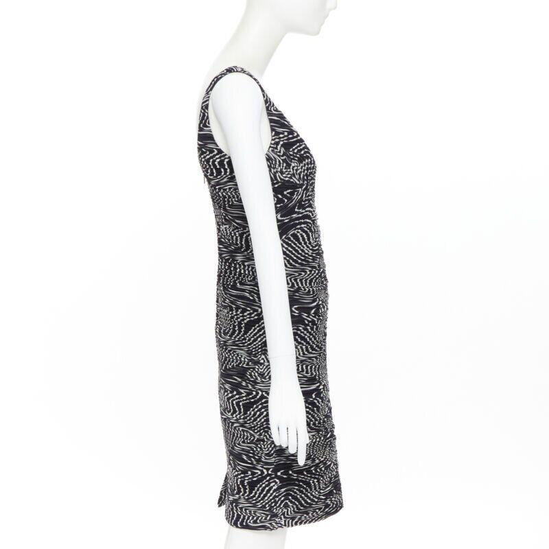 Women's VERSACE 100% silk black white swirl print ruche pleated cocktail dress IT38 S For Sale
