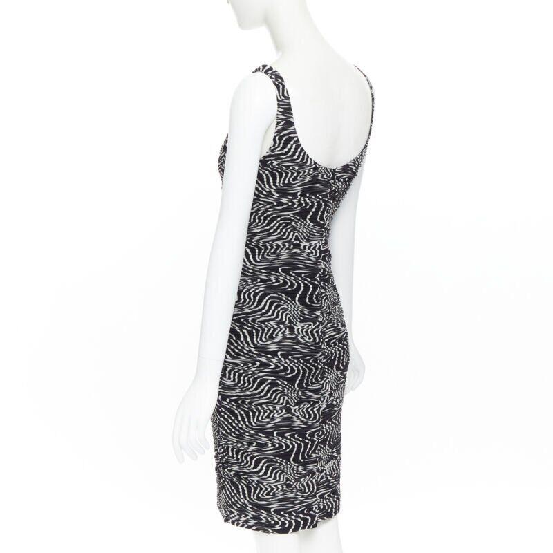 VERSACE 100% silk black white swirl print ruche pleated cocktail dress IT38 S For Sale 1