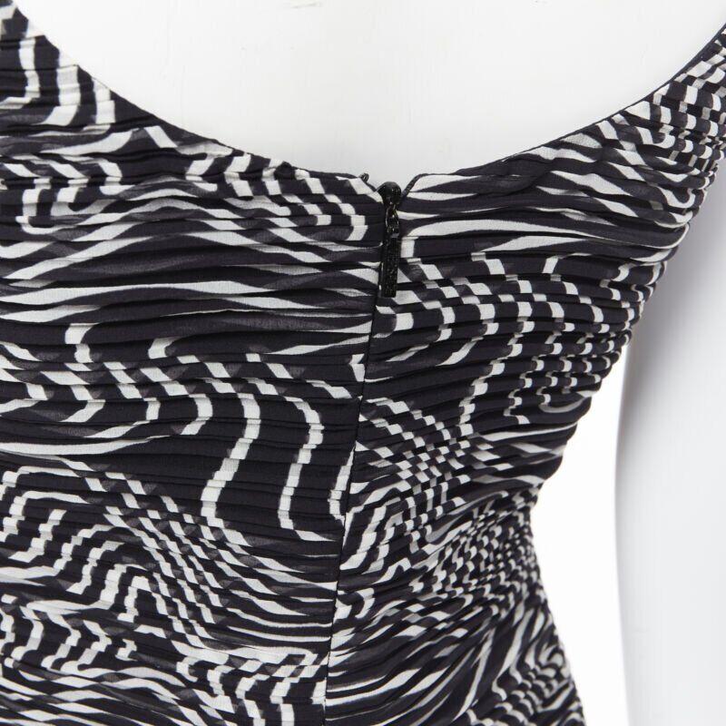 VERSACE 100% silk black white swirl print ruche pleated cocktail dress IT38 S For Sale 2