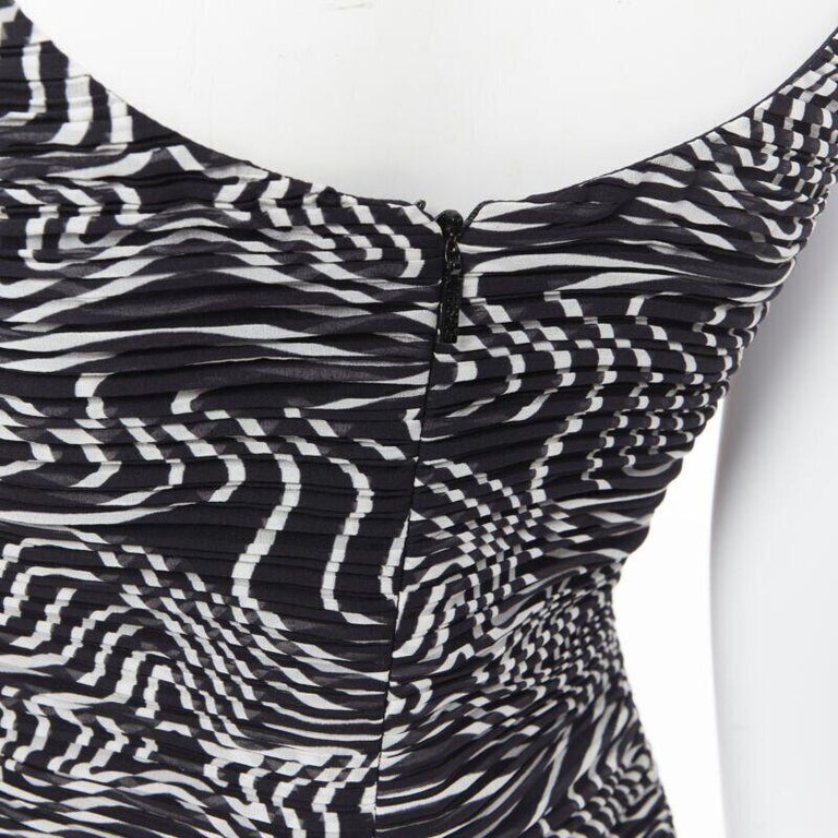 VERSACE 100% silk black white swirl print ruche pleated cocktail dress ...