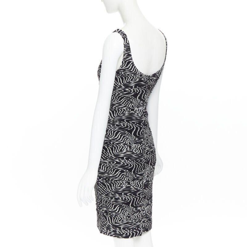 VERSACE 100% silk black white swirl print ruche pleated cocktail dress IT38 S For Sale 2