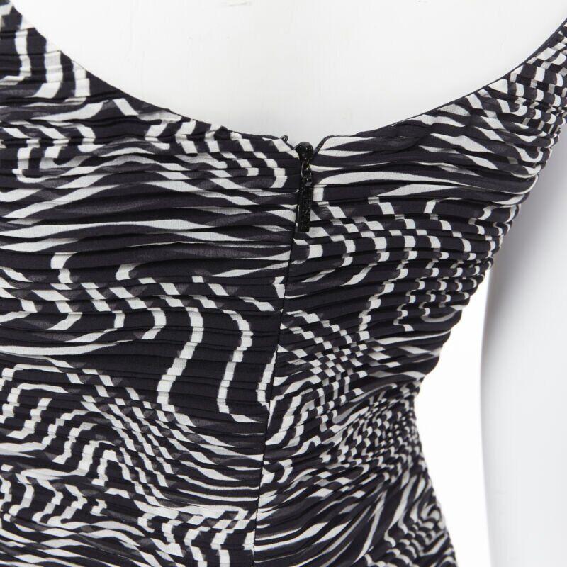 VERSACE 100% silk black white swirl print ruche pleated cocktail dress IT38 S For Sale 3