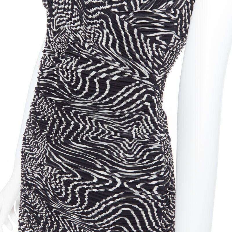 VERSACE 100% silk black white swirl print ruche pleated cocktail dress IT38 S For Sale 4