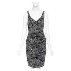 VERSACE 100% silk black white swirl print ruche pleated cocktail dress IT38 S