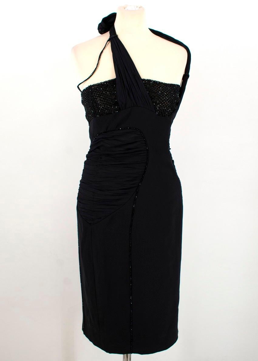 Versace 100% Silk Crystal Embellished Black Dress US 4 In New Condition In London, GB