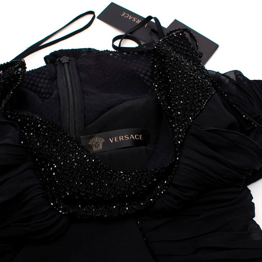 Versace 100% Silk Crystal Embellished Black Dress US 4 2