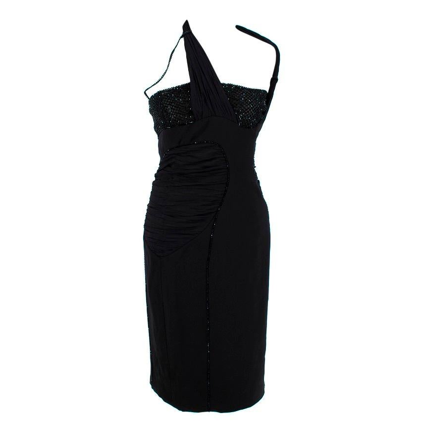 Versace 100% Silk Crystal Embellished Black Dress US 4