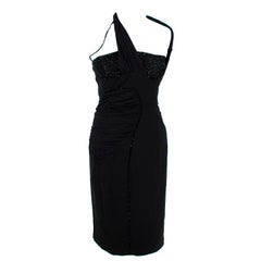 Versace 100% Silk Crystal Embellished Black Dress US 4