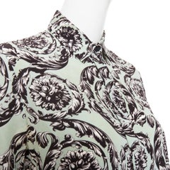 VERSACE 100% seta verde nero stampa floreale barocca camicia button up IT38 XS
