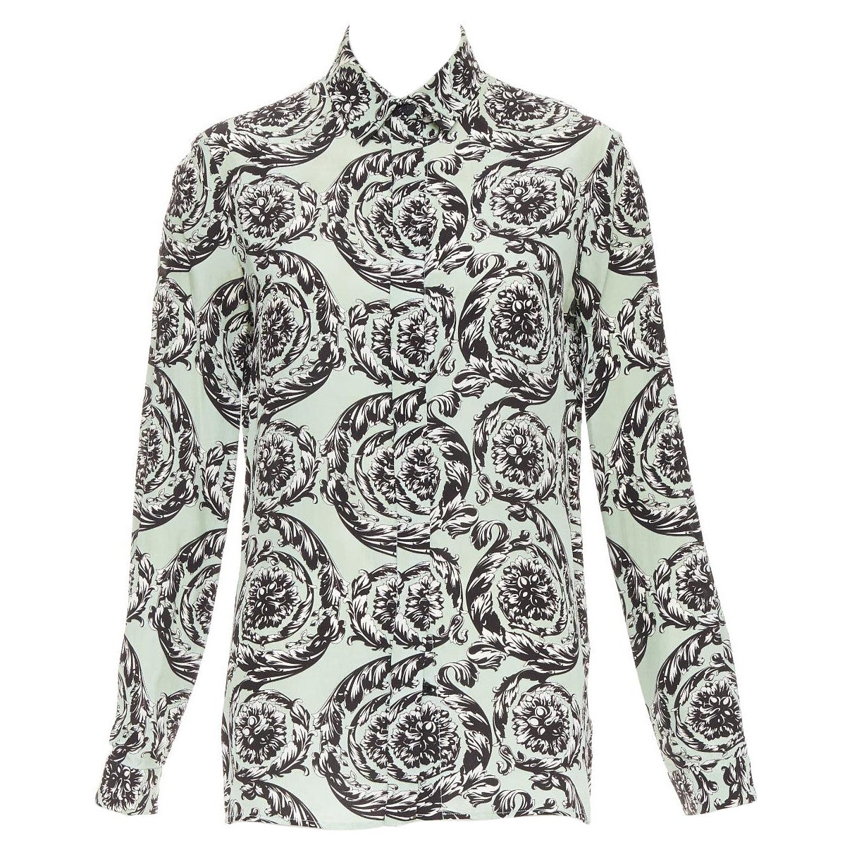 VERSACE 100% Seide grün schwarz barock floral print button up Hemd IT38 XS