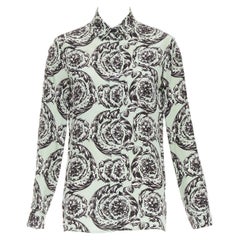 VERSACE 100% silk green black baroque floral print button up shirt IT38 XS