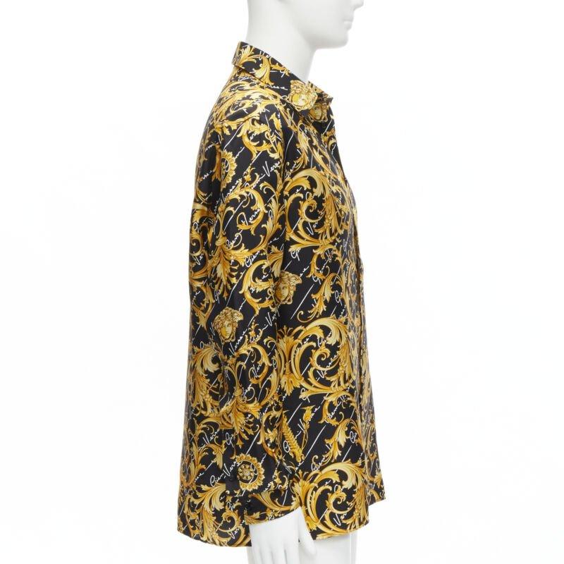 VERSACE 100% silk La Medusa Barocco Gianni Signature black gold shirt EU39 M In Excellent Condition For Sale In Hong Kong, NT