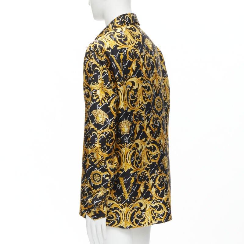 VERSACE 100% silk La Medusa Barocco Gianni Signature black gold shirt EU39 M For Sale 1