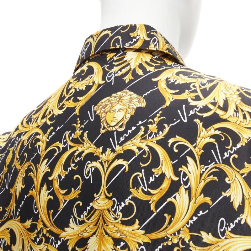 VERSACE 100% silk La Medusa Barocco Gianni Signature black gold shirt EU39 M For Sale 2