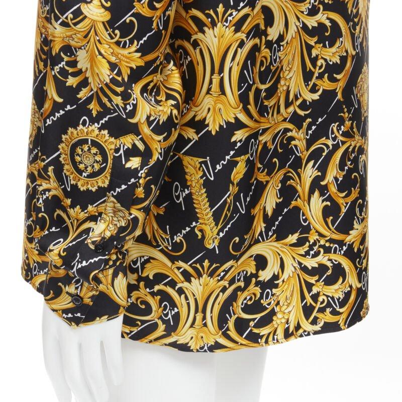 VERSACE 100% silk La Medusa Barocco Gianni Signature black gold shirt EU39 M For Sale 3