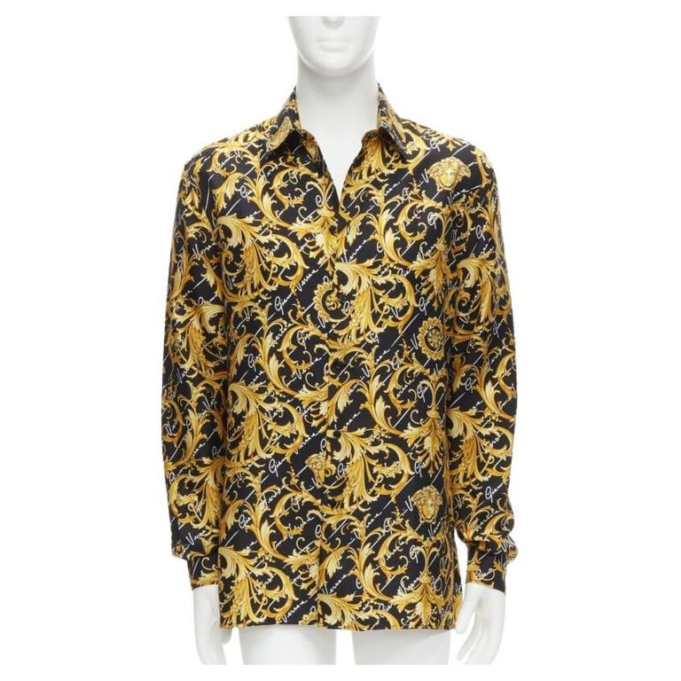 VERSACE 100% silk La Medusa Barocco Gianni Signature black gold shirt EU39  M at 1stDibs