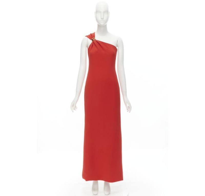 VERSACE 100% silk red gold Virtus V clasp one shoulder gown dress IT38 XS For Sale 4