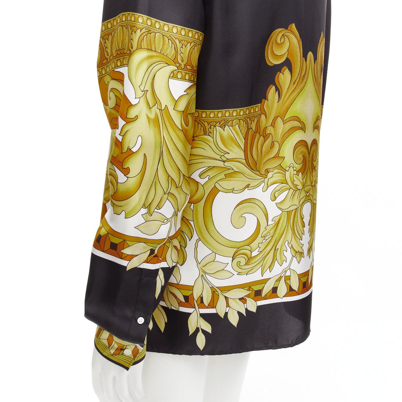 VERSACE 100% silk Renaissance Barocco gold black white print shirt IT52 XL For Sale 3