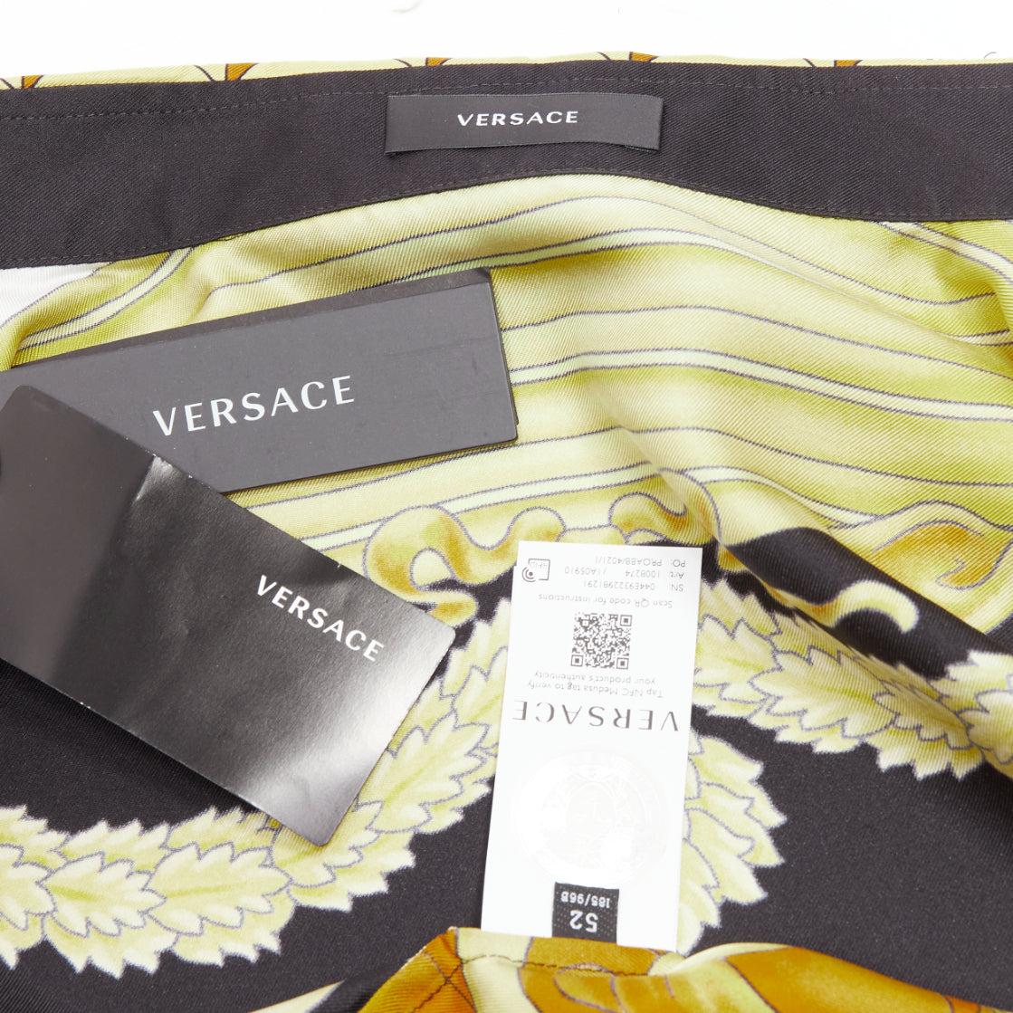 VERSACE 100% silk Renaissance Barocco gold black white print shirt IT52 XL For Sale 4