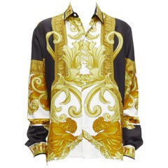 VERSACE 100% silk Renaissance Barocco gold black white print shirt IT52 XL