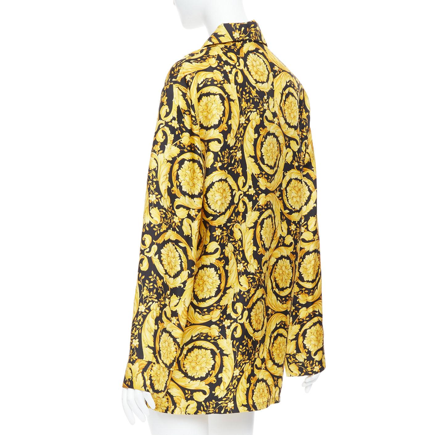 VERSACE 100% silk Signature Barocco Baroque black gold print pajama shirt Sz2 M For Sale 1